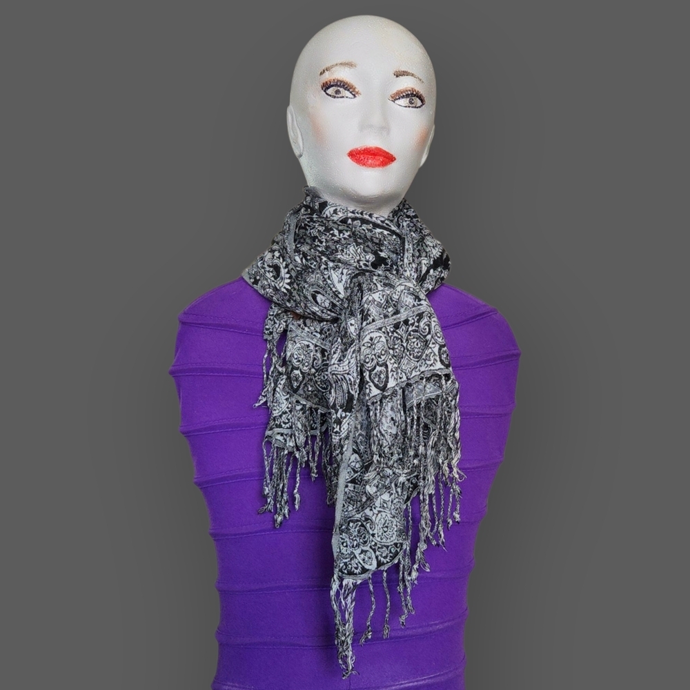 Jessica Black and Gray Paisley Scarf